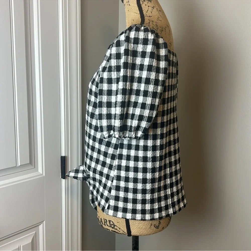 LOFT Black and White Gingham Top small